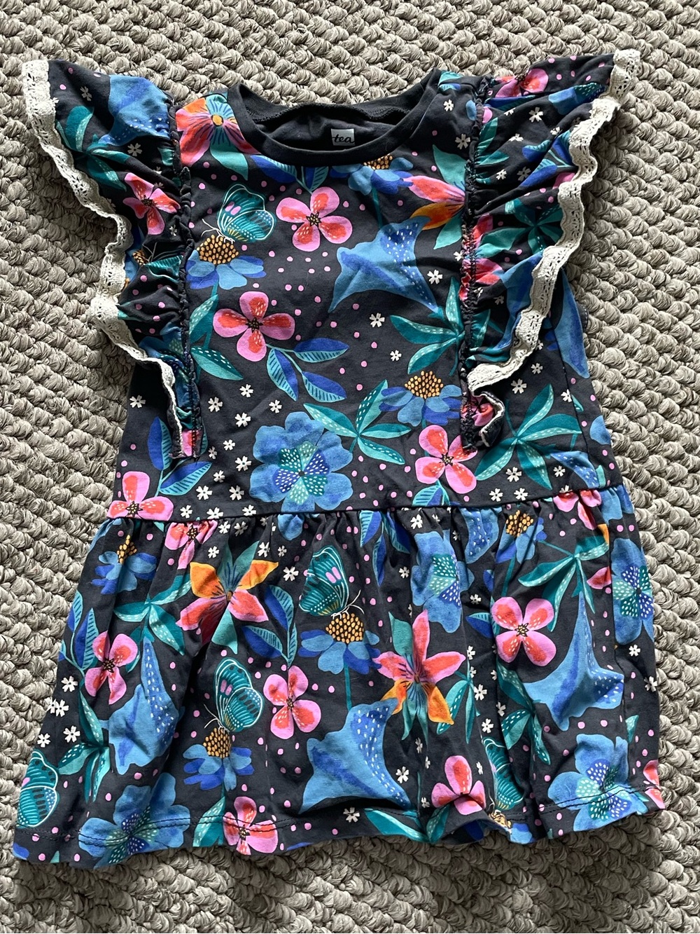 Tea Collection Floral Dress with Flutter Sleeve